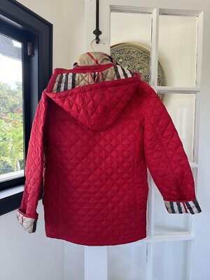 Burberry Kids Quilted Hooded Jacket Red 14 y | eBay