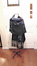 NWT Alpaca Blend 2-Sided SHAWL Crochet Trim Fringe Black  Grayish 89  L X 25  W