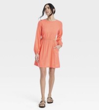 Universal Thread Dress Women's XL Balloon Long Sleeve Mini A-Line Coral Pink New