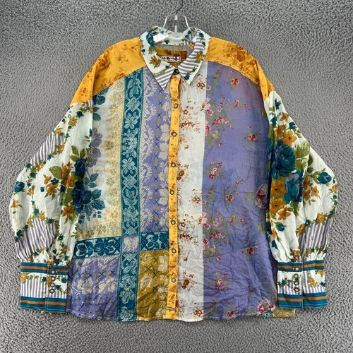 Free People Top Womens Large Flower Patch Button Up Floral Patchwork