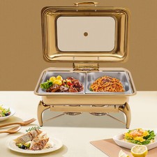 Gold 9QT Roll Top Chafing Dish Buffet Set Stainless Steel with Fuel Holder Home