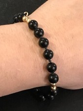 14k Gold Onyx Beads Bracelet 7.5 -14 Total Grams 7mm Wide