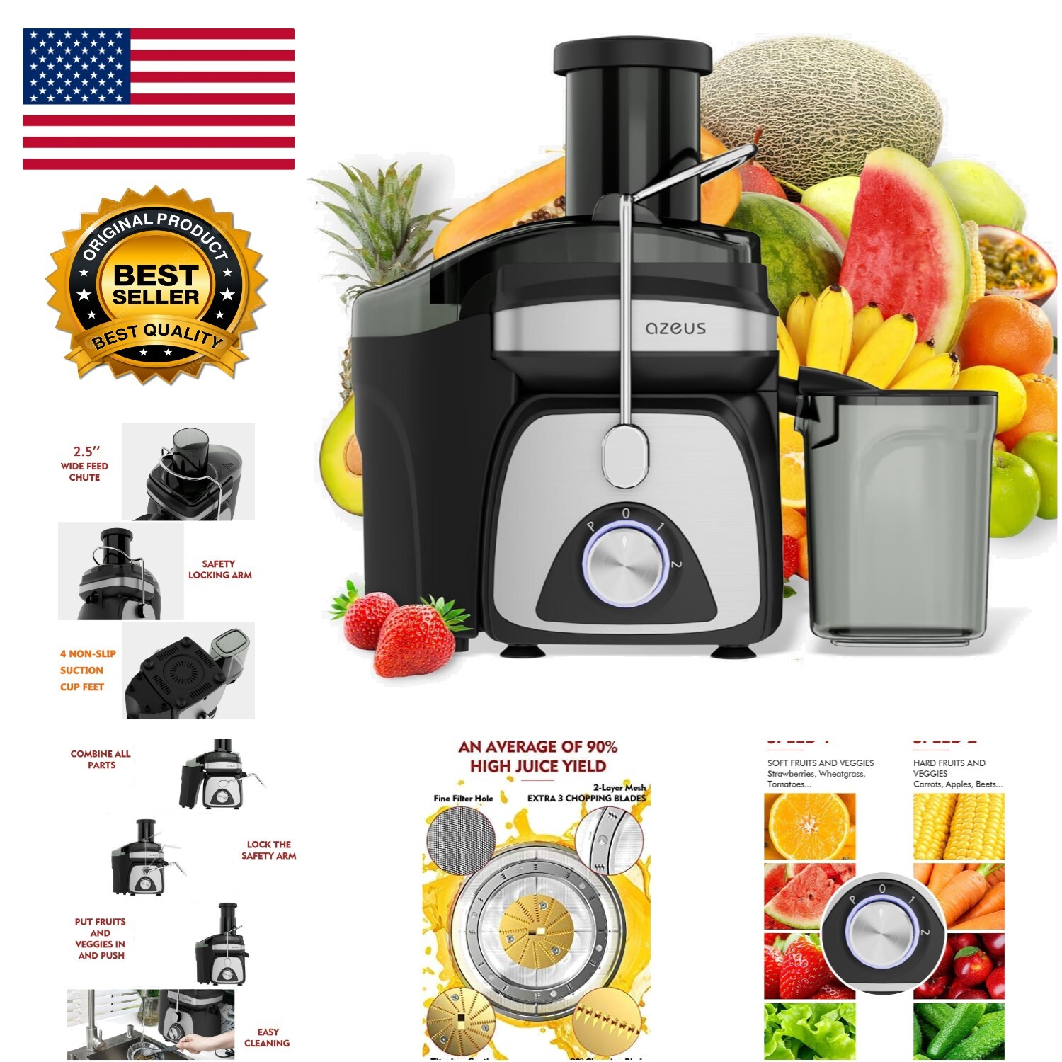 Compact 2-Speed Juice Extractor with 163 Titanium Blades - Easy to Clean Design