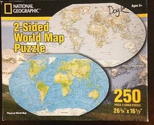 2 Sided World Map COMP 250 pc puzzle 27x17 Hemispheres Sides National Geographic