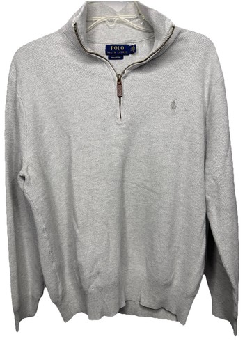 Polo Ralph Lauren Para Hombre XL Gris 1/4 Cremallera Suéter Pullover Algodón Pima Manga Larga