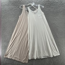 Hanro Lot Nightgowns Women Small XS White Beige Striped Tank Nightgown Cotton