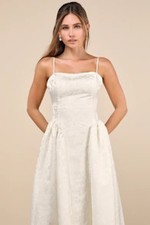 Lulus Gorgeous Extravagance Floral Jacquard Maxi Dress Ivory Basic Sleeved Small