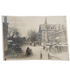 Vtg Photograph Main Street Haverhill Massachusetts Buggies Wagons F.A. Bradley