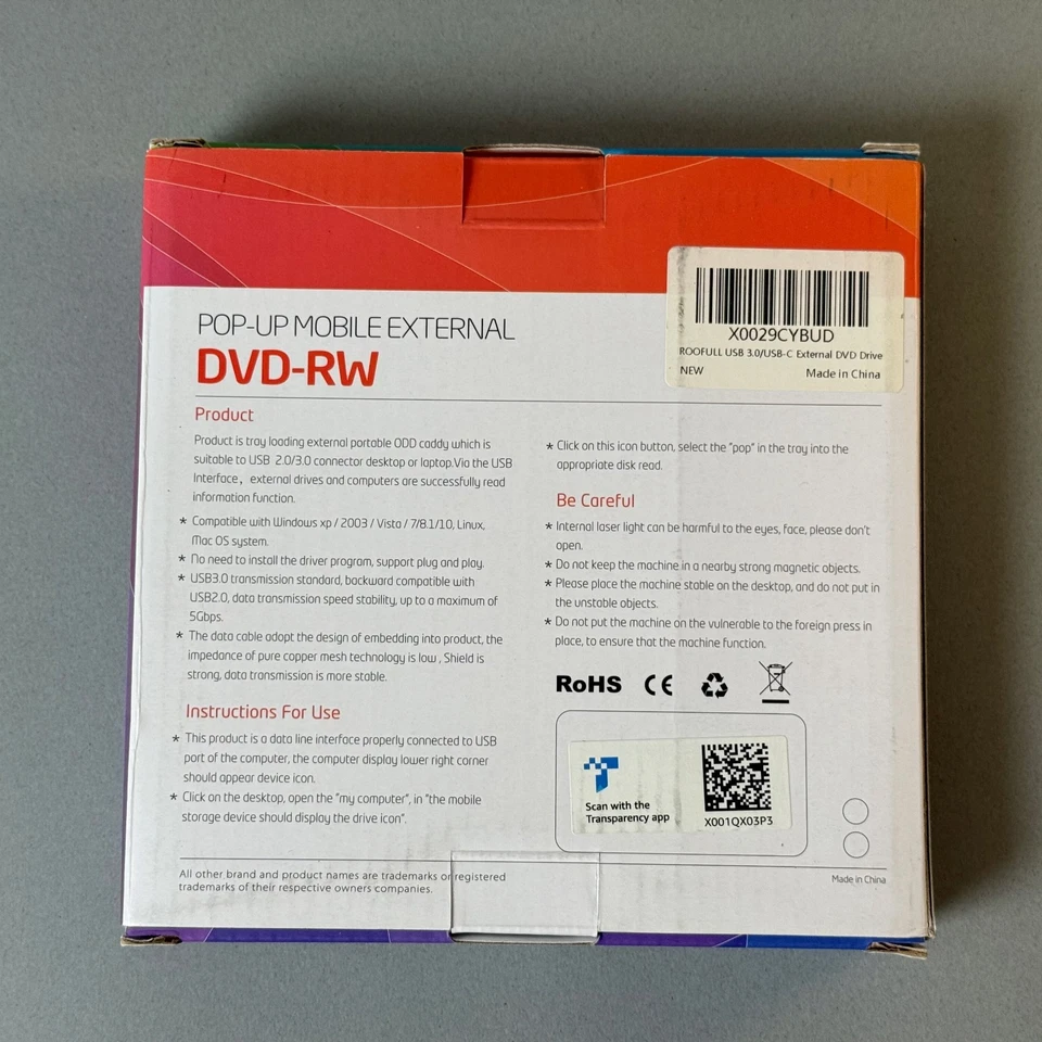 ROOFULL Unidad de CD DVD Externa USB 3.0 Tipo-C Lector de CD/DVD Grabadora Exte... Foto 2 de 4