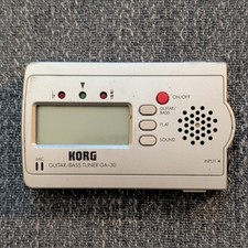 Korg GA-30 Digital Guitar/Bass Tuner LCD Display Silver Plastic for Guitar/Bass