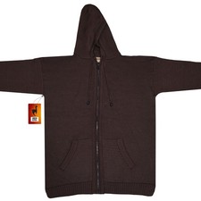 SUÉTER CON CAPUCHA HOMBRE HECHO A MANO ALPACA ANDINA MARRÓN SÓLIDO CREMALLERA TALLA L