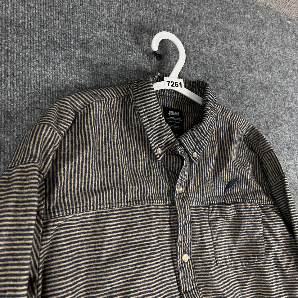 Camisa Publish Para Hombre XL Azul Tostado Rayas Abotonada Manga Larga Franela Foto 4 de 4