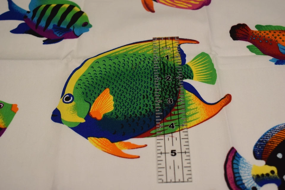 1/2 yard VIP CRANSTON 100% cotton BRIGHT TROPICAL FISH nemo GREEN ORANGE BLUE - Image 4 of 4