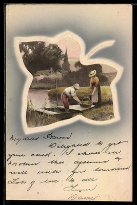 Artist postcard Meissner & book M&B no. 1569: rural peace, fisherman with woman B 