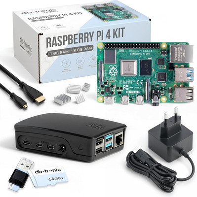 Db-Tronic Raspberry Pi 4 4GB Starter Set | 64GB Black Edition | Netzteil 15W | G