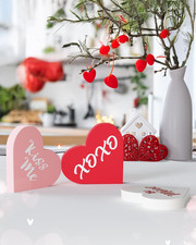 Valentines Day Decorations - 3 Pcs Large Wood Heart Shape Signs, Conversation...