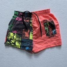 Vintage Tropical Sport Shorts Toddler 3T Coral Neon Colorblock Made USA 90s