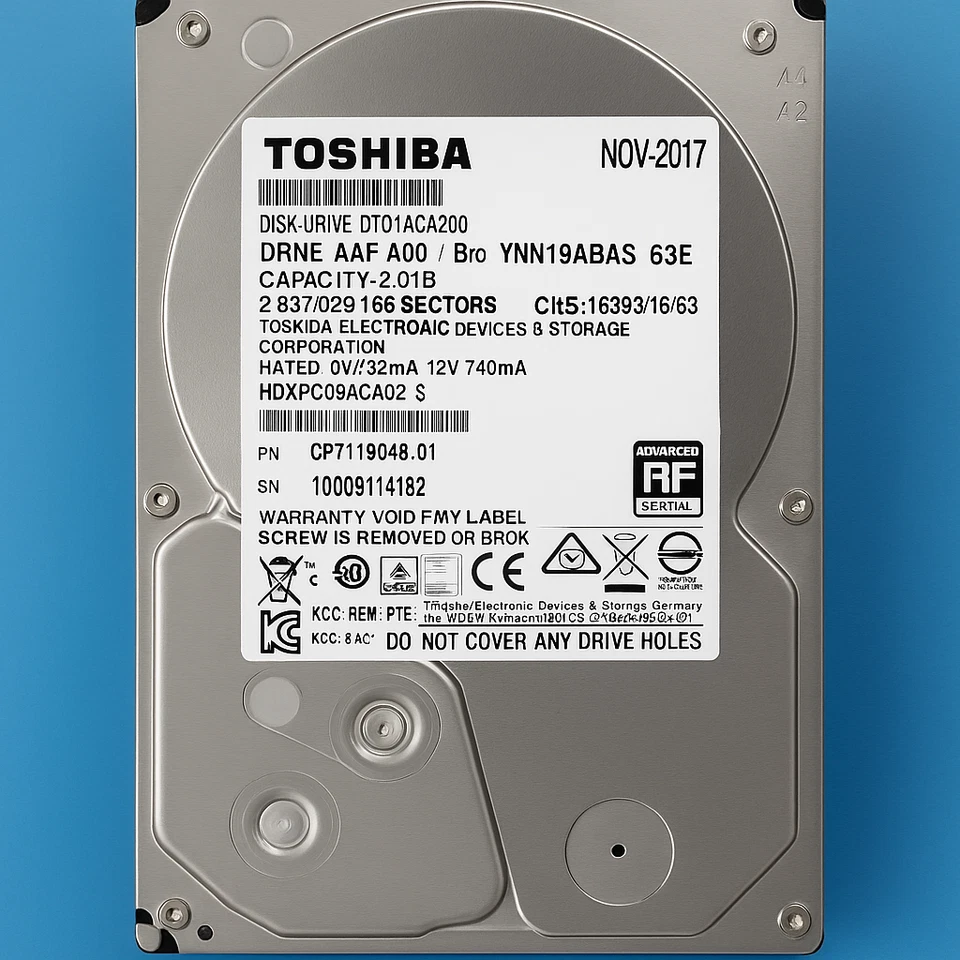 Toshiba HDD,DT01ACA200 2TB 7200RPM 64Mb Cache Sata III 3,5" Zoll