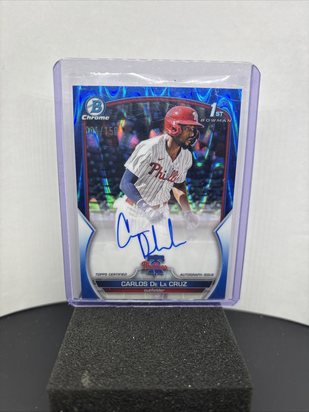 2023 Bowman Chrome - 1st Bowman Carlos De La Cruz Blue RayWave Auto 01/150 !
