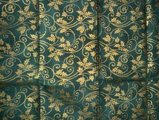 Fat Quarter Christmas Cotton Quilt Fabric Green Gold Metallic Holly Scroll FQ