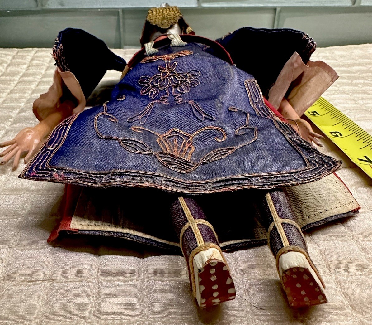 Rare Antique Masked Chinese Opera Doll Circa 1890-1910 MangPao Robe Signed 