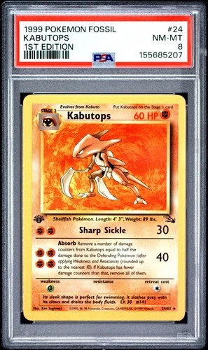 1999 POKEMON FOSSIL 1ST EDITION #24 KABUTOPS PSA 8
