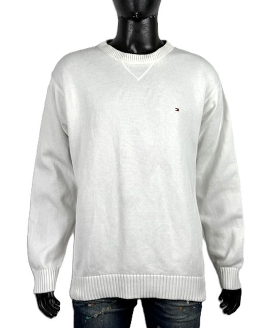 Tommy Hilfiger Maglione Uomo Taglia XL Bianco Cotone Girocollo Logo