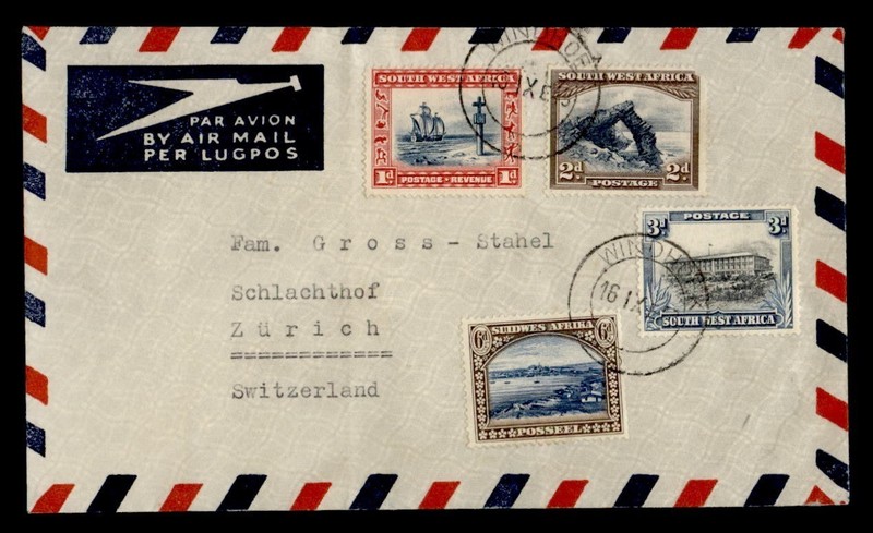 DR WHO 1945 SOUTH WEST AFRICA WINDHOEK AIRMAIL TO SWITZERLAND R71603