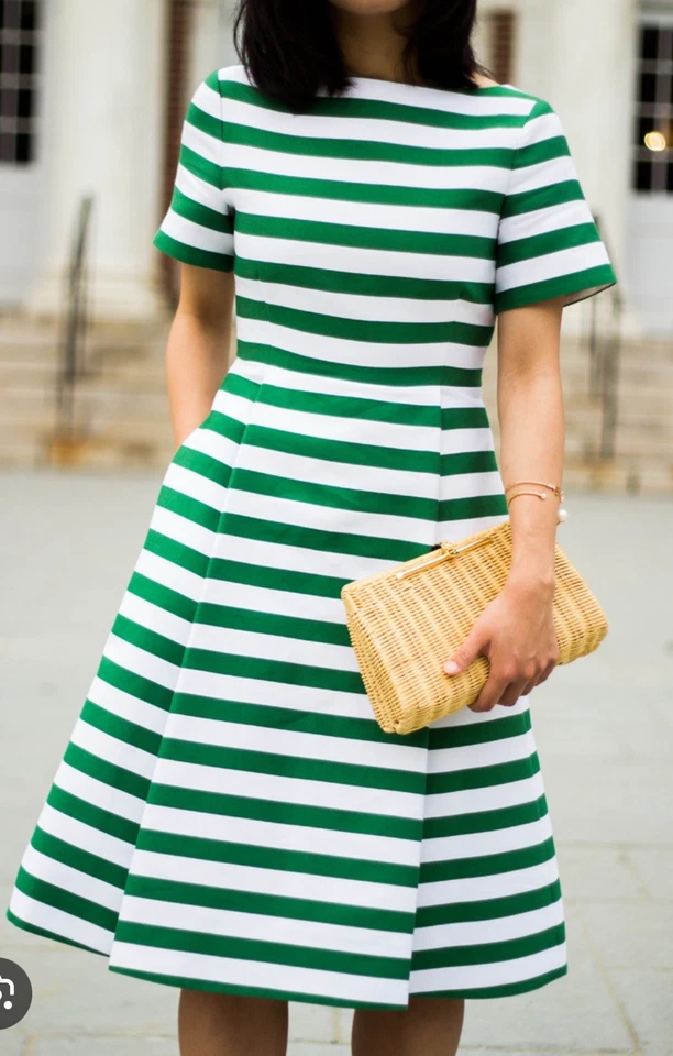 Vestido JackieO Kate Spade Rayas Verde y Blanco Talla 8 (se ajusta como 4) Nuevo sin Etiquetas Foto 2 de 4