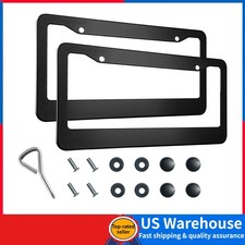 2pcs 2 Holes Matte Black License Plate Frame Solid Stainless Steel Black