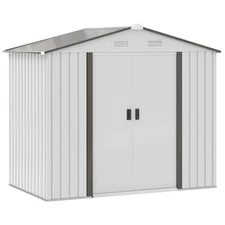 7' x 4' Outdoor Steel Tool Garden Shed Organizer w/ 2 Sliding Doors White