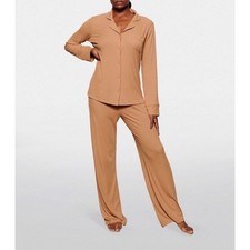 SKIMS Sleep Set Long Sleeve Pajama Top Pants Ochre 3X