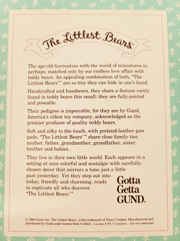 VTG 1994 Gund "Cherry Tree Faerie" Miniature Bear from "The Littlest Bears"... - Image 2 of 4