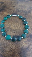 Malachite Bracelet  10mm Hearts Beads And Sterling Silver Accessories