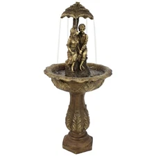 US 43 In. Lovers Umbrella Solar With Battery Backup Outdoor Cascade Water Founta