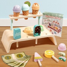 Wood Ice Cream Toy Ice Cream Counter for Girls and Boys Age 2-4 Preschool