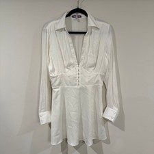 URBAN OUTFITTERS Phoebe Corseted White Mini Dress Deep V Neck Long Sleeve L