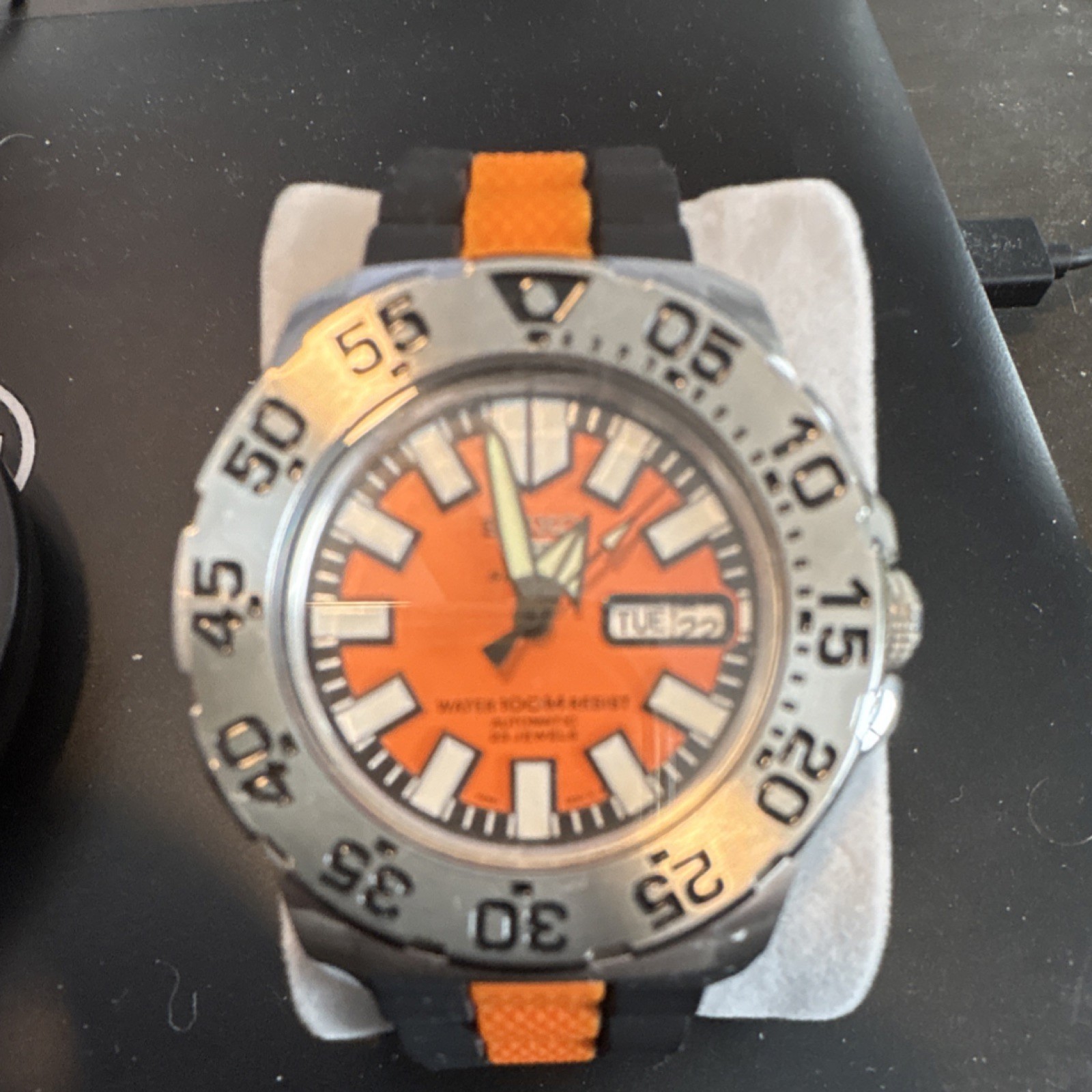 Seiko Orange Mini Monster Automatic Diver Black Rubber Day Date 200m SS
