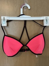 Victoria  s Secret The Teeny Triangle Bikini Top Neon Hot Pink Black Swim Small