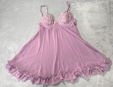 Delicates Pink Babydoll Chemise Lace Lingerie Nightgown Medium M Sheer Sleepwear