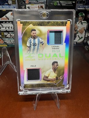 /10 MESSI PELE GAME USED JERSEY PATCH Leaf Lionel Messi / Pele Dual Mem  🔥