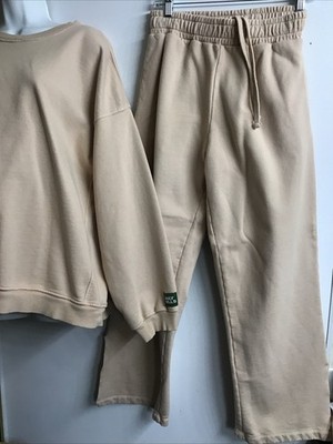 Daily Drills Sweatsuit Beige Cotton Straight SplitAnkle Oversize