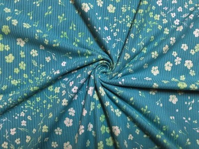 Rib Knit Fabric Persian Green Ditsy Floral Rayon 4 Way Stretch 60''W Yard-RBPR015