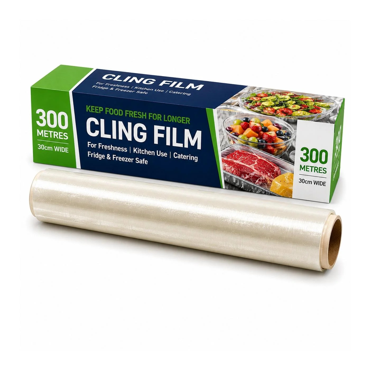 Cling Film Roll 30cm x 300m Strong Food Wrap Kitchen Catering Fridge Safe