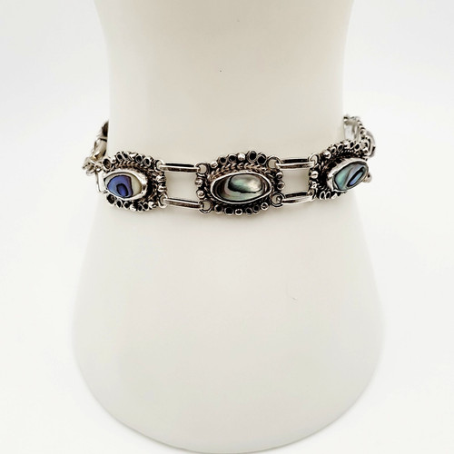 Artisan Abalone Sterling Silver 925 Joy Plata Mexico Link Bracelet REPAIRED LINK