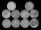 TEN (10) MORGAN DOLLARS 90% SILVER (1879-1921) "LOWER GRADE/CULL" LOT C14