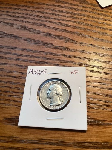 U.S. 1932-S WASHINGTON QUARTER SILVER COIN, KEY DATE,  XF