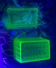 VTG Anchor Hocking Block Optic Green Uranium Glass Butter Dish 1930s Base & Lid