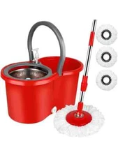 Spin Mop And Bucket With Wringer Set, 360° Mop W/3 Mop Refills And 61"Handle,RED