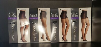 (4)West Loop SHEER Control Top, Smooth, Silky Leg, Sheer Toe - JET BLACK, Size B